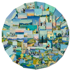 Impressionist oil painting sticker set with artistic landscape scenery for scrapbooking