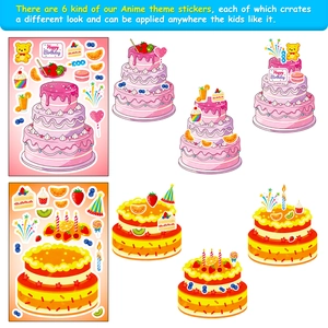 Pack de 6 autocollants puzzle gâteau dessin animé DIY pour enfants avec fruits