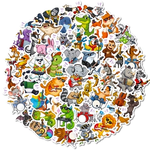 50 pieces of cartoon animal band stickers with various rock musicians for guitar and DIY decor