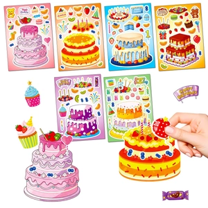 Lot de 6 planches de stickers gâteaux à étages colorés pour activités créatives enfants