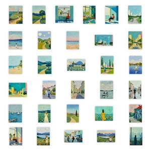 30-piece oil painting style art stickers featuring sky landscapes for planners and journals