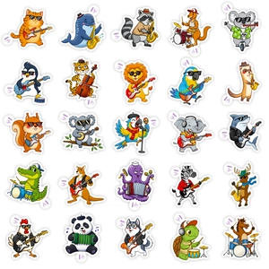 50 pieces cartoon animal band stickers featuring musicians playing various instruments
