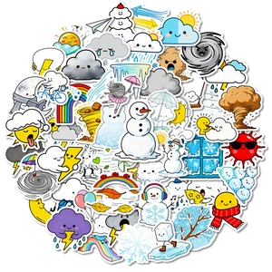 56Pcs cute weather cartoon graffiti stickers set with sun clouds and rainbows