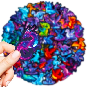 Ζωηρά αυτοκόλλητα δράκου νέον με εφέ glitter για διακόσμηση βαλίτσας και κράνους
