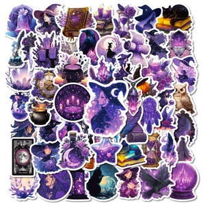56Pcs Mystery Witch Sticker Pack Purple Magic Theme For Laptop Scrapbook Decor