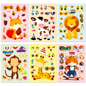 DIY Animal Face Swap Stickers For Kids Cute Cartoon Puzzle Stickers With Eyes Mouth Expressions For Party Favors School Decor