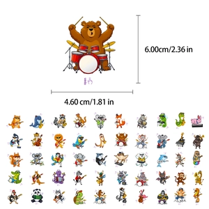 Close-up of 50 animal band stickers with specific 6.0x4.6cm dimension measurements