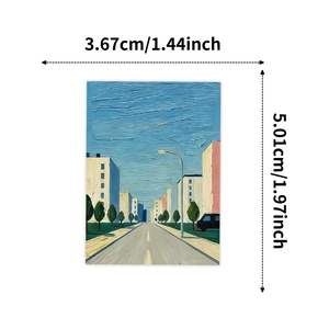 Detailed size specifications for Impressionist oil painting stickers with clear measurements