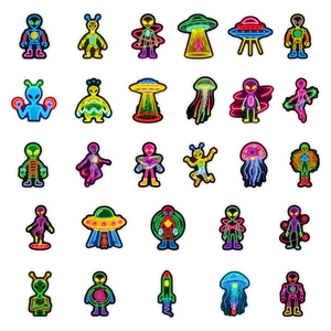 Set di adesivi graffiti alieni al neon con disegni di UFO e razzi per decorazione