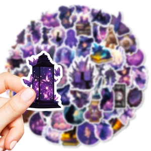 Purple mystical witch theme stickers featuring lanterns and butterflies for journals