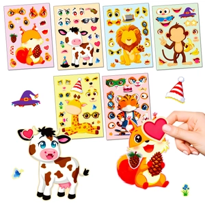 6-pack of cartoon animal DIY make-a-face sticker sheets for creative kids craft activities