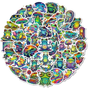 56Pcs psychedelic frog stickers with colorful trippy art patterns for scrapbooking decor