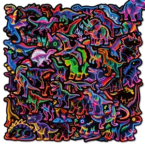 Neon Dinosaur Stickers Cyberpunk Waterproof Vinyl Decals For Laptop Water Bottle Suitcase Guitar Skateboard Scrapbooking Decoration For Kids Teens
