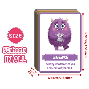 50-piece cute monster emotion flashcards for kids, size 8.91x6.41cm, laminated paper