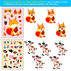 6-pack cartoon animal face-changing stickers for kids DIY craft and puzzle play