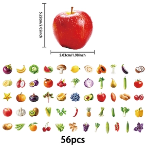 56-piece realistic fruit and vegetable PET stickers for kids educational decoration