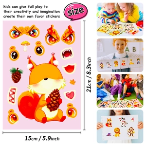 6-Pack DIY animal face mix and match sticker sheets for creative kids craft activities