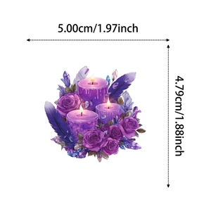 Detailed dimension guide for purple witch candle sticker with precise size measurements
