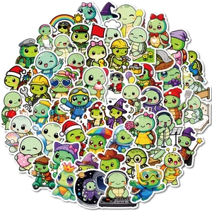 Set of 56 cute cartoon turtle stickers for laptops and water bottles with colorful designs