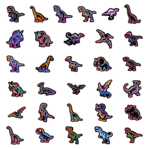 56-pack neon colorful dinosaur stickers featuring colorful T-Rex and graffiti art