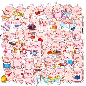 Cute Pink Cartoon Pig Graffiti Stickers For Journaling Scrapbooking Laptop Water Bottle Waterproof DIY Stationery Decals