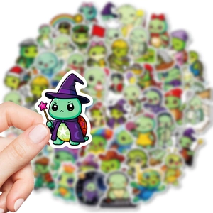 56Pcs cute cartoon turtle stickers featuring wizard themes for scrapbooks and suitcases