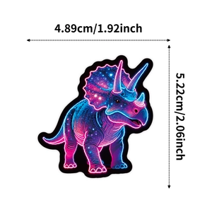 Neon galaxy triceratops sticker showing detailed 5.22cm size measurements