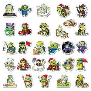 Set of 56 cute cartoon turtle stickers featuring professions like doctor and astronaut