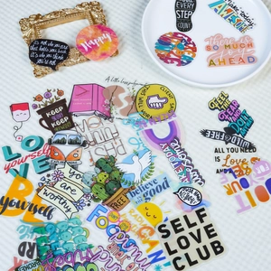 50pcs high energy waterproof PET stickers with inspirational quotes and floral art motifs