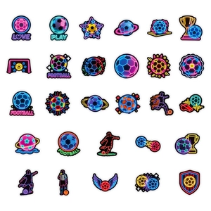 Lot de 56 stickers graffiti néon football avec trophées, buts et joueurs dynamiques