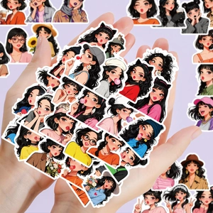 Verscheidenheid aan cartoon meisjes stickers met diverse kapsels en outfits ter decoratie