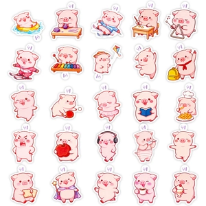 5x5 grid of cute pink pig graffiti stickers in various lifestyle and sports scenes