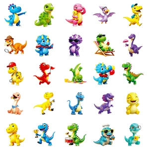 Collection of 25 cute 3D cartoon dinosaur stickers for notebooks and decoration