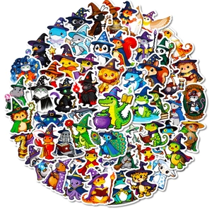 56-piece cute cartoon animal wizard stickers with witch hats for DIY decoration