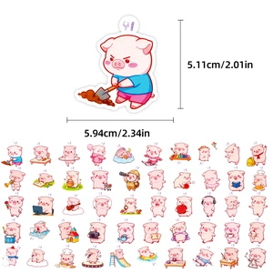 Detailed size specifications for 50 pieces of pink cartoon pig graffiti stickers set