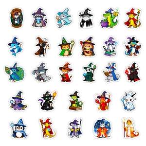 56-piece magical wizard animal sticker set with waterproof PVC die-cut cartoon designs