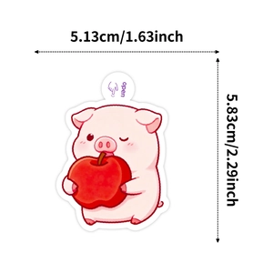 Detailed dimensions of the cute pink pig sticker with easy-open handle design