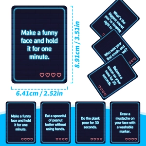 50 party dare game cards with neon design and clear 3.51 x 2.52 inch size dimensions