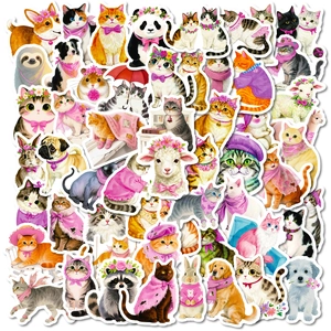 56Pcs Cute Pink Cat Animal Stickers Waterproof Cartoon Pet Decorative Decals For Scrapbooking Laptop Water Bottle DIY Kids Gift