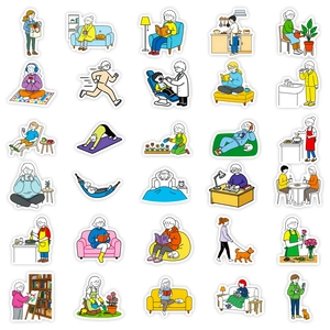 Set of 25 minimalist cartoon life scene stickers for journals and planners decoration