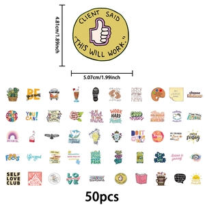 50pcs set of clear PET motivational stickers with assorted colorful graphics