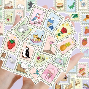 Lot de 56 autocollants timbres mignons avec animaux et fruits pour journaux intimes