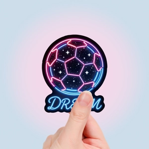Autocollant de football néon avec texte «DREAM» tenu à la main pour décoration