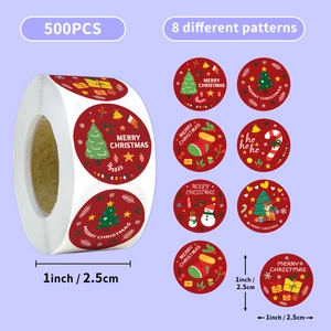 Rolle mit 500 Weihnachtsaufklebern mit 8 Motiven für Geschenkverpackungen und Dekoration
