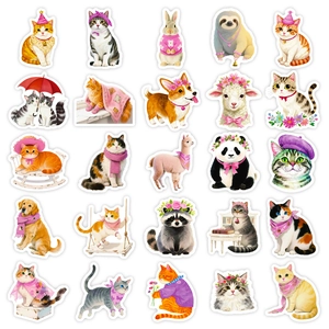 Set of 56 pink cute cartoon animal graffiti stickers for journals and laptops decoration