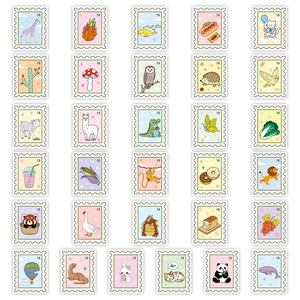Lot de 56 autocollants timbres mignons avec animaux et nourriture pour papeterie et DIY
