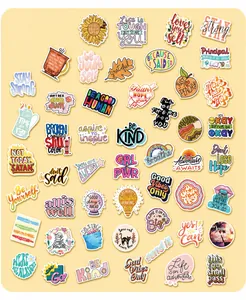 Detailed view of 50 colorful waterproof motivational vinyl stickers for journals