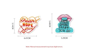 Detail view of inspirational PVC stickers with Faith Hope Love and Energy quotes