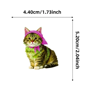 Detailed view of pink cat sticker with precise 4.40cm by 5.20cm size measurements