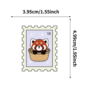 Vue détaillée des dimensions de l'autocollant panda roux indiquant la hauteur et la largeur